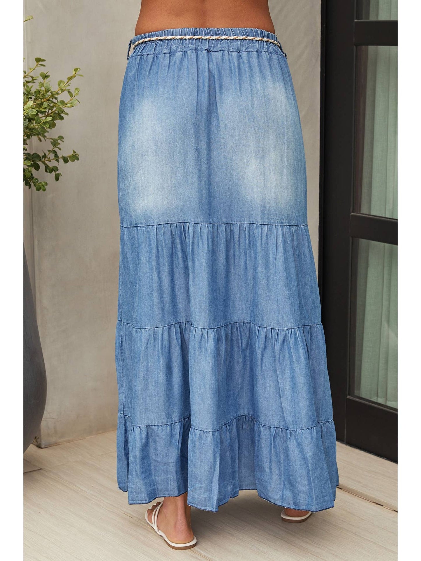 Lightweight Denim Blue Maxi Skirt