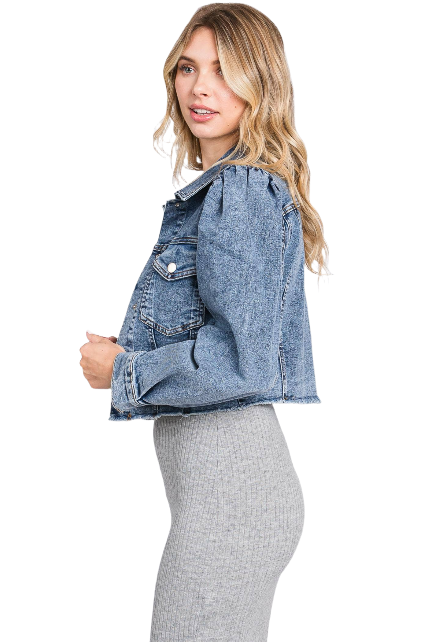 Cropped Distressed Denim Jacket