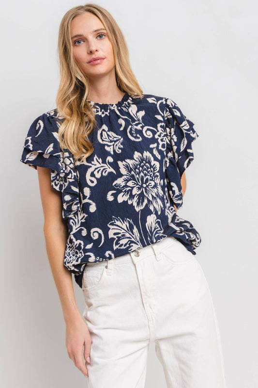 Floral Print Ruffled Sleeve Blouse Top