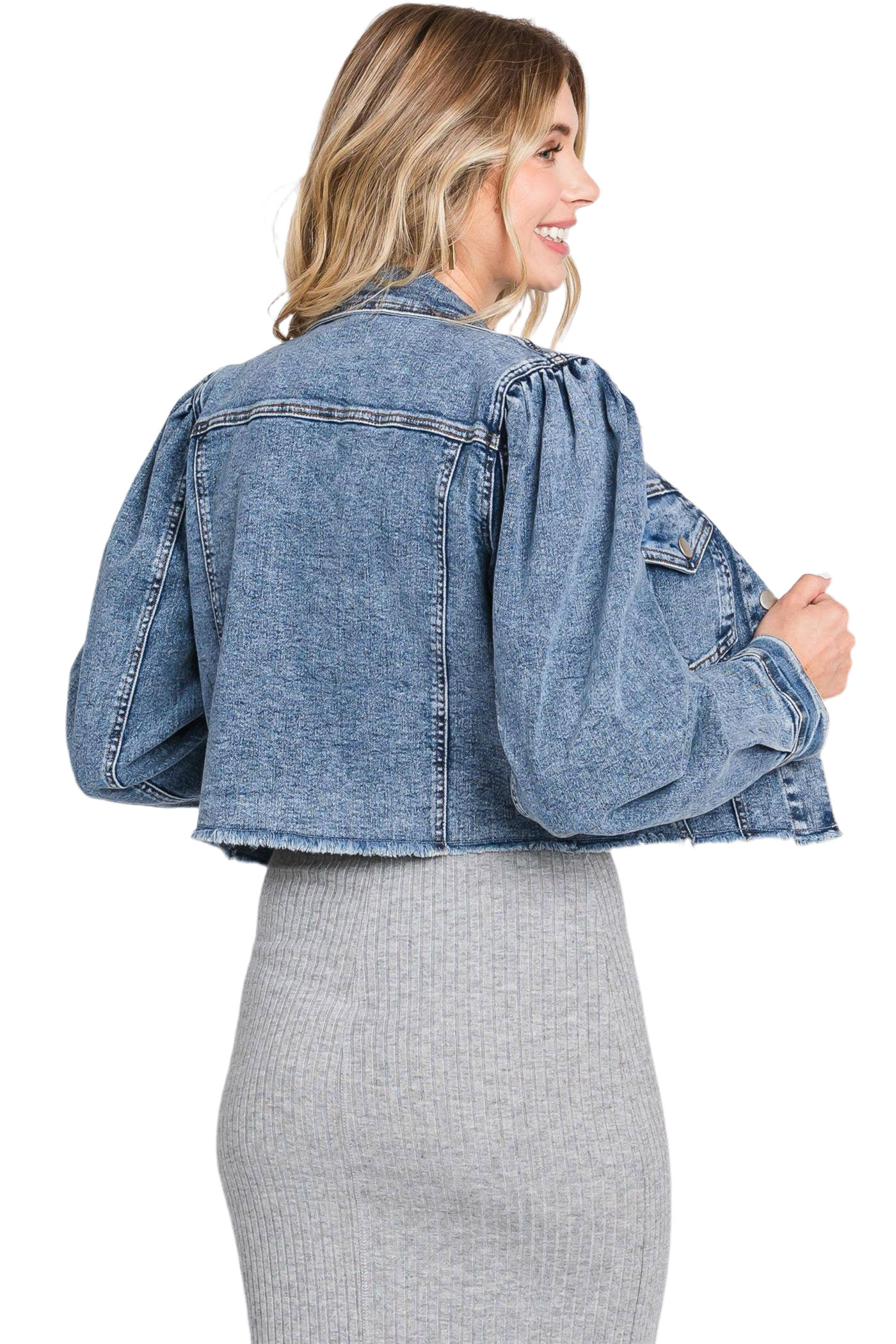 Cropped Distressed Denim Jacket