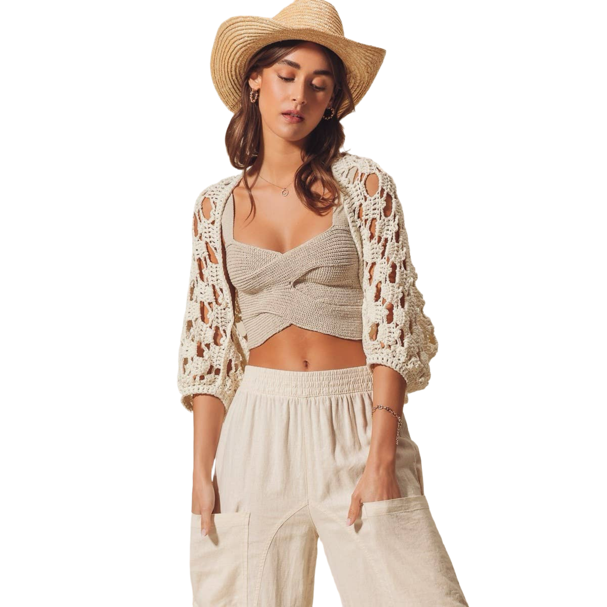 CROCHET SUMMER CROP SHRUG CARDIGAN IN IVORY