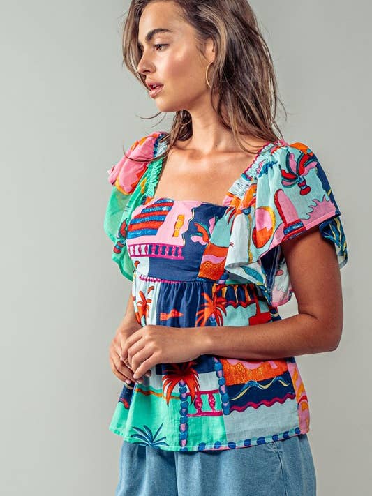 Tropicana Top - Flutter Sleeves