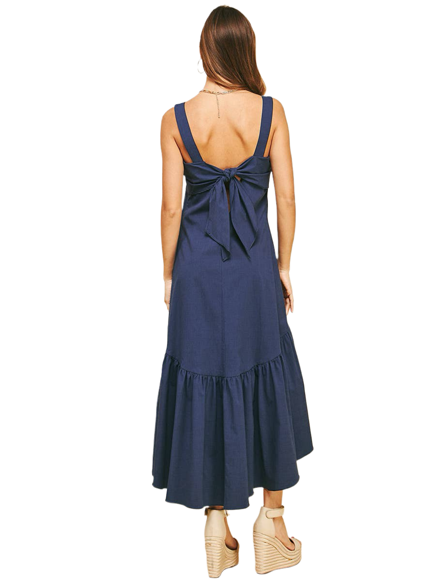 Back Tied Sleeveless Maxi Dress in Navy