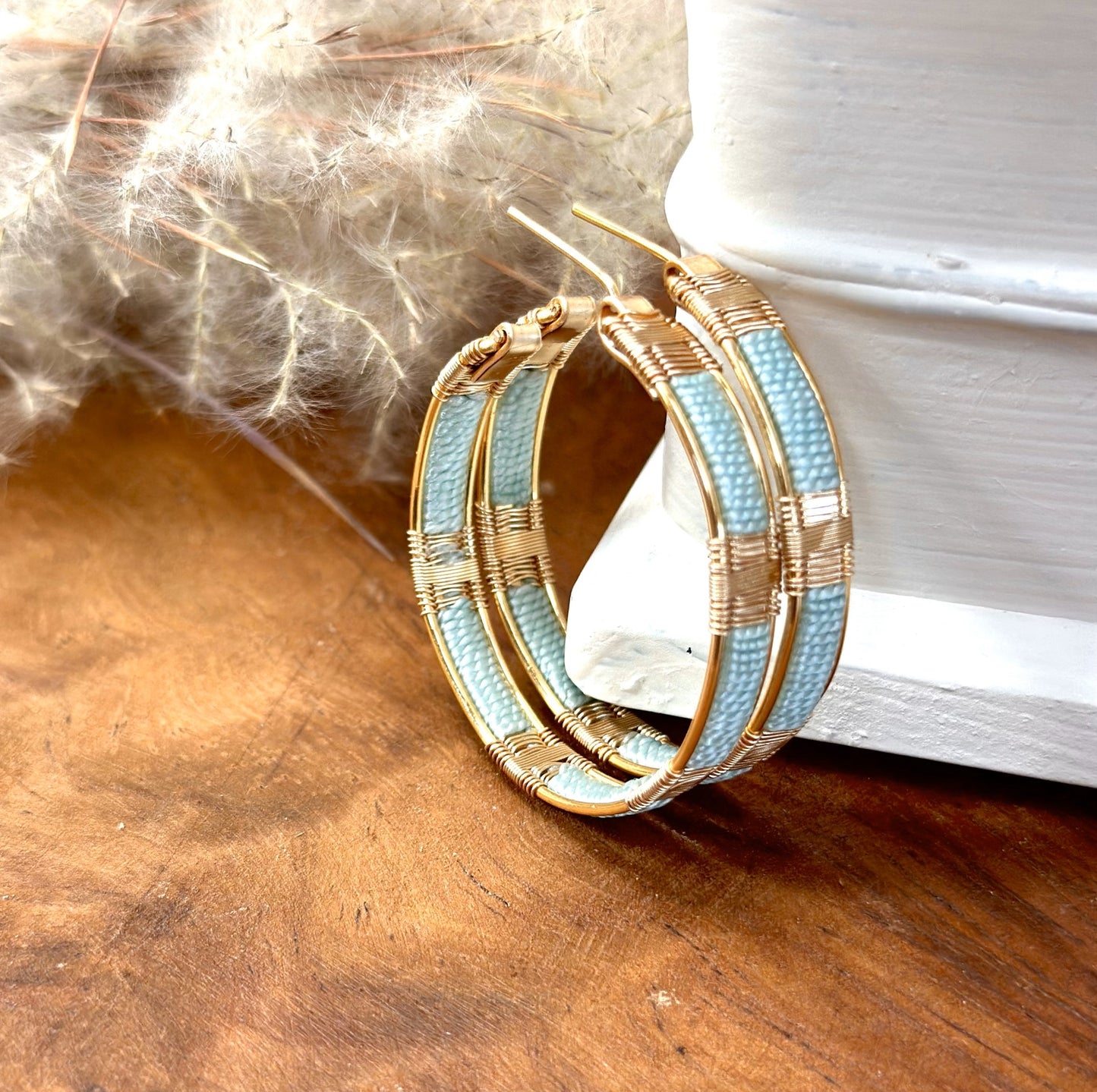 Handwoven Wire & Cord Hoop Earrings