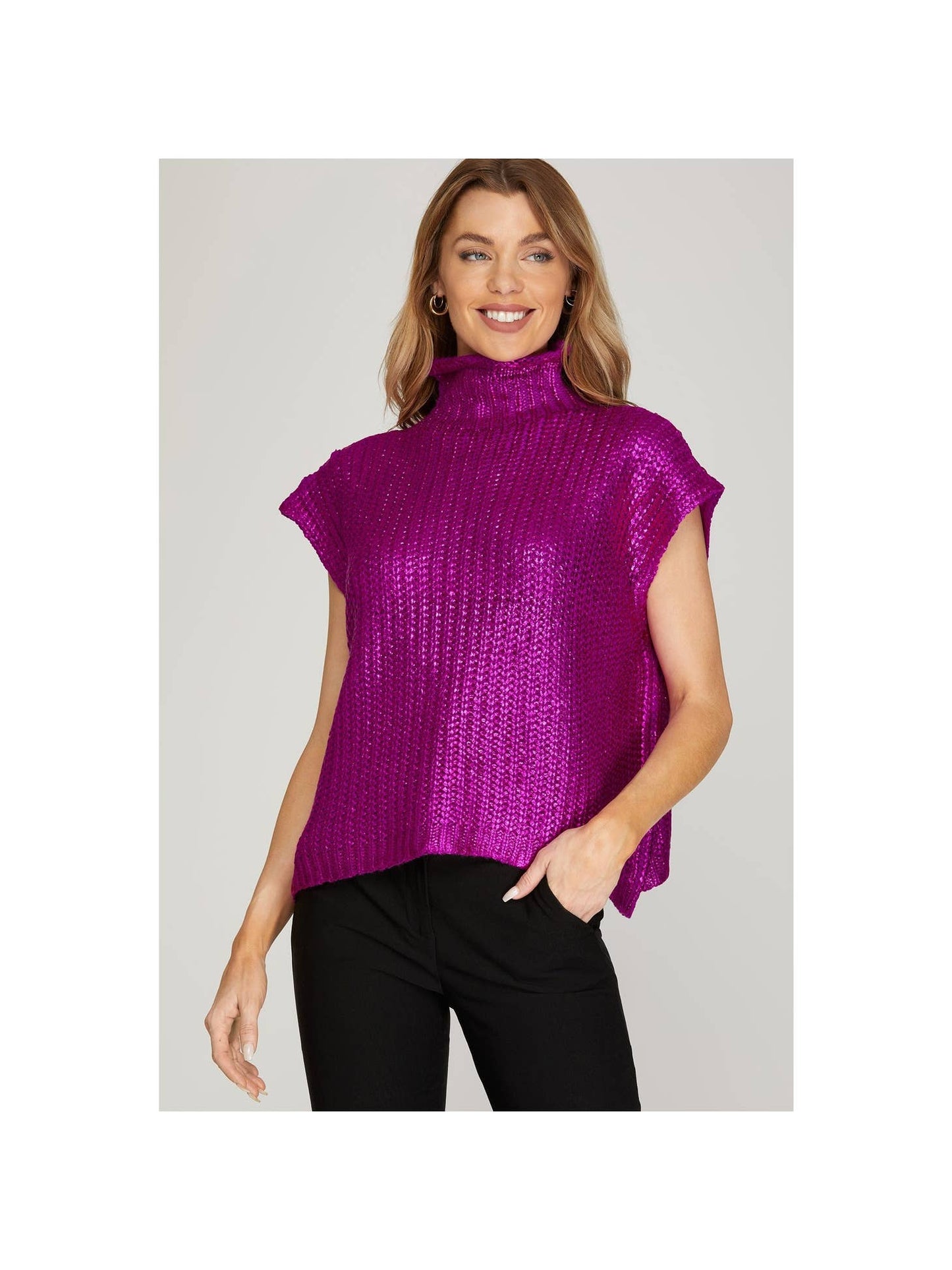 Magenta Metallic Foiled Sweater Top