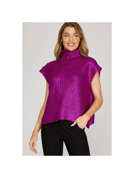 Magenta Metallic Foiled Sweater Top