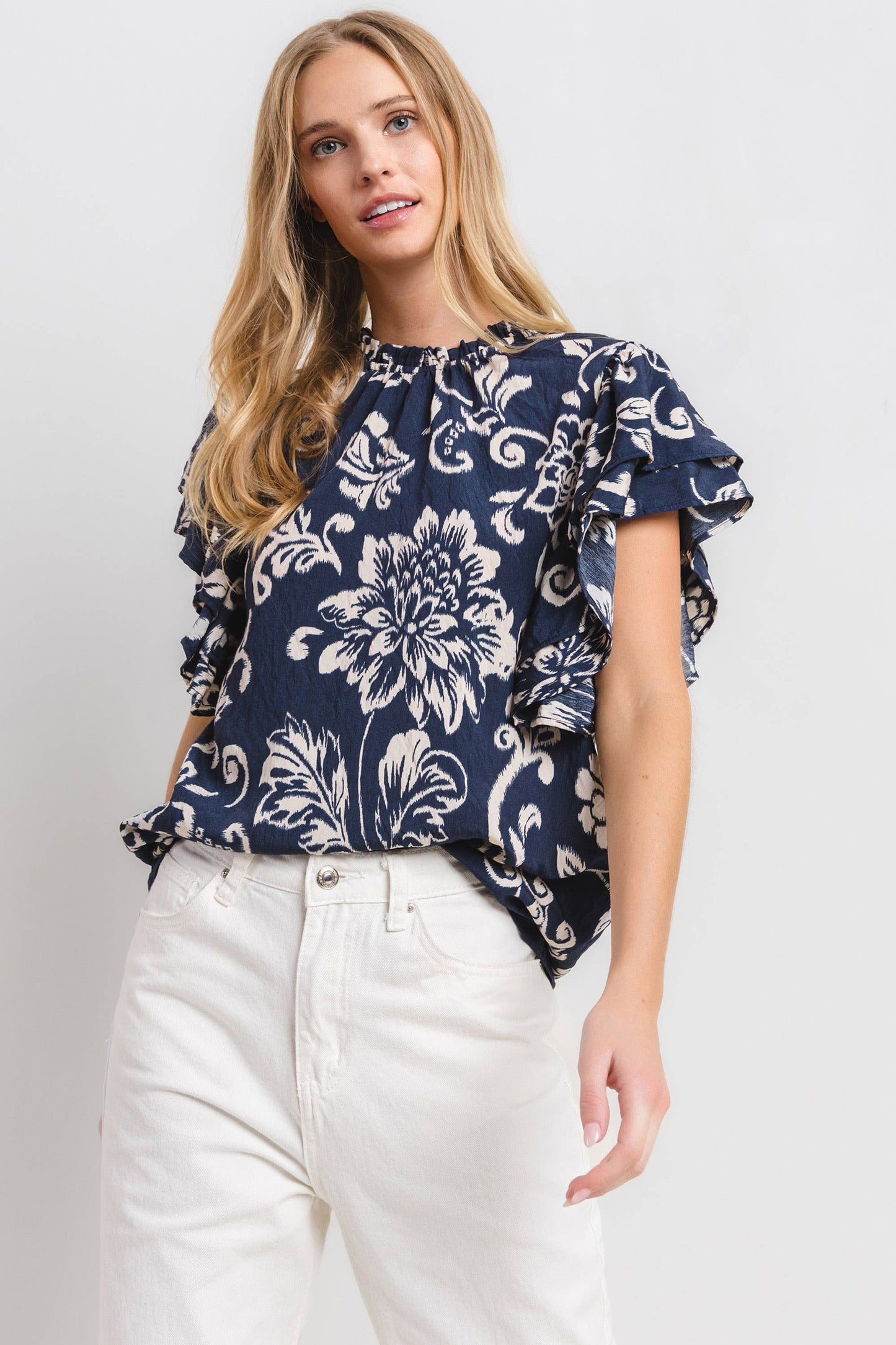 Floral Print Ruffled Sleeve Blouse Top