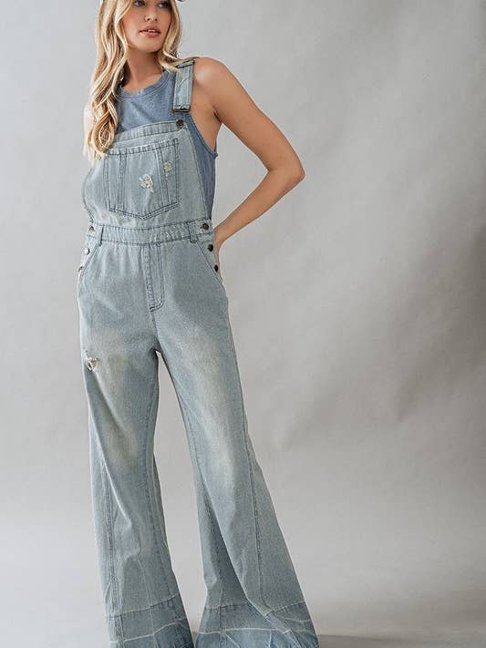 Distressed Wide Leg Overalls