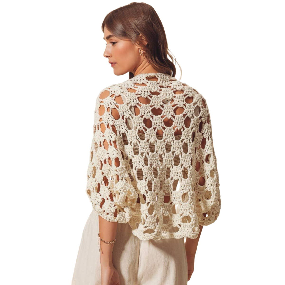 CROCHET SUMMER CROP SHRUG CARDIGAN IN IVORY