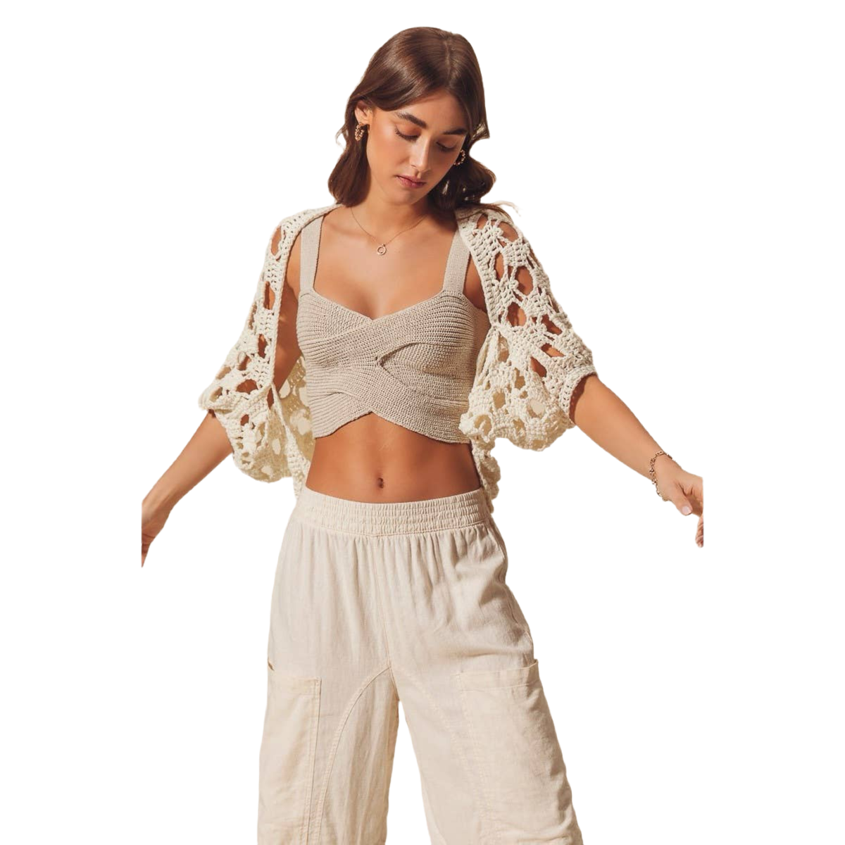 CROCHET SUMMER CROP SHRUG CARDIGAN IN IVORY