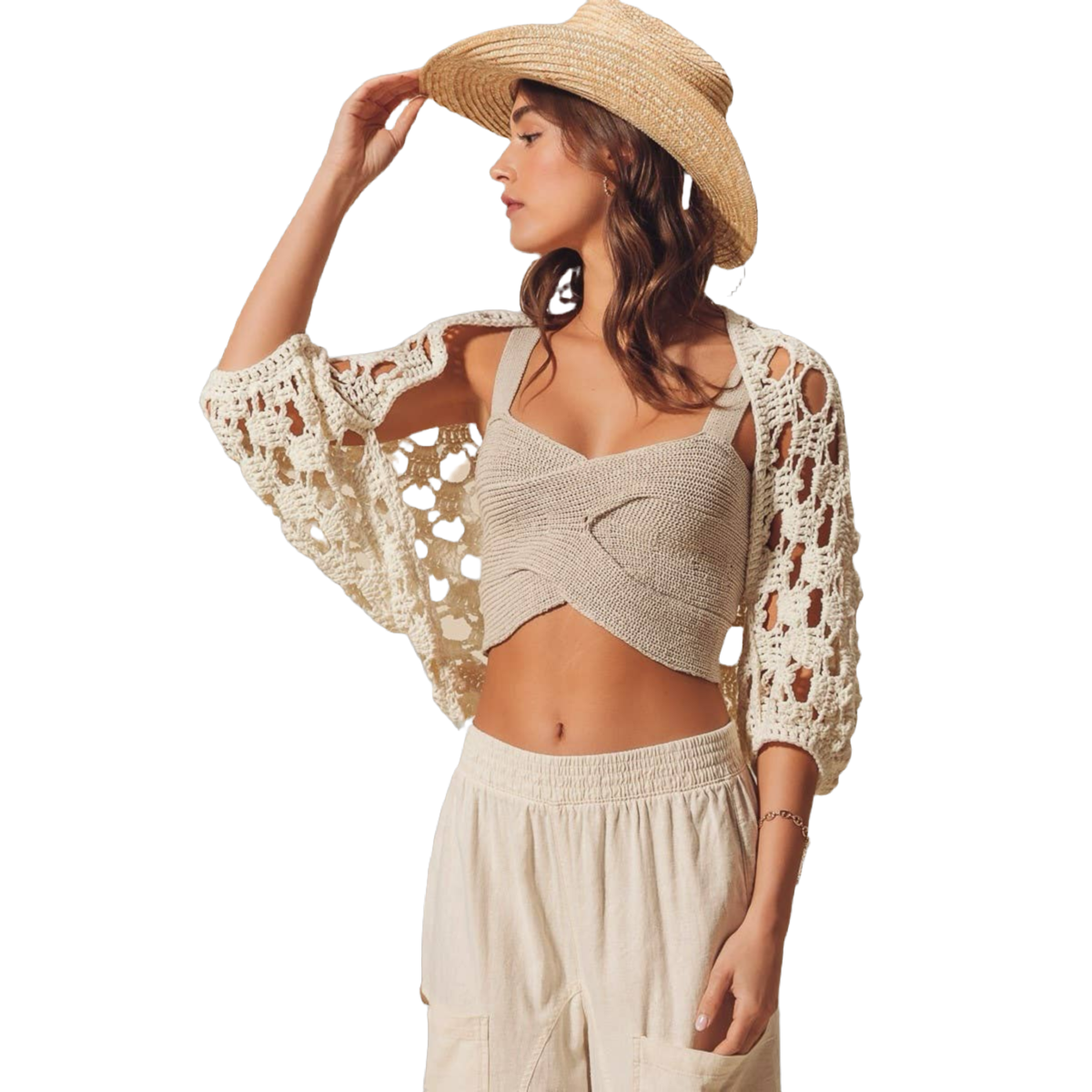 CROCHET SUMMER CROP SHRUG CARDIGAN IN IVORY