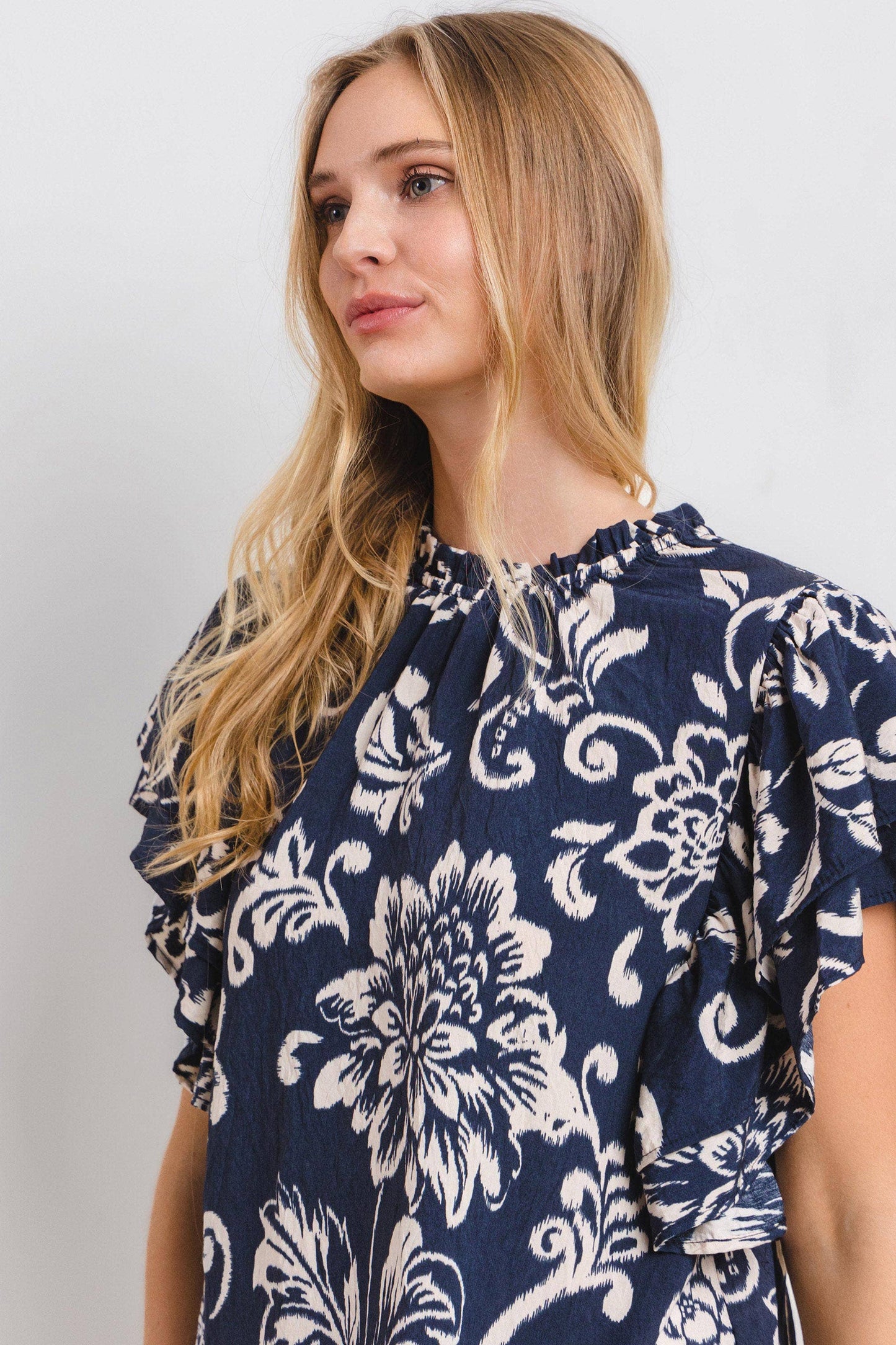 Floral Print Ruffled Sleeve Blouse Top