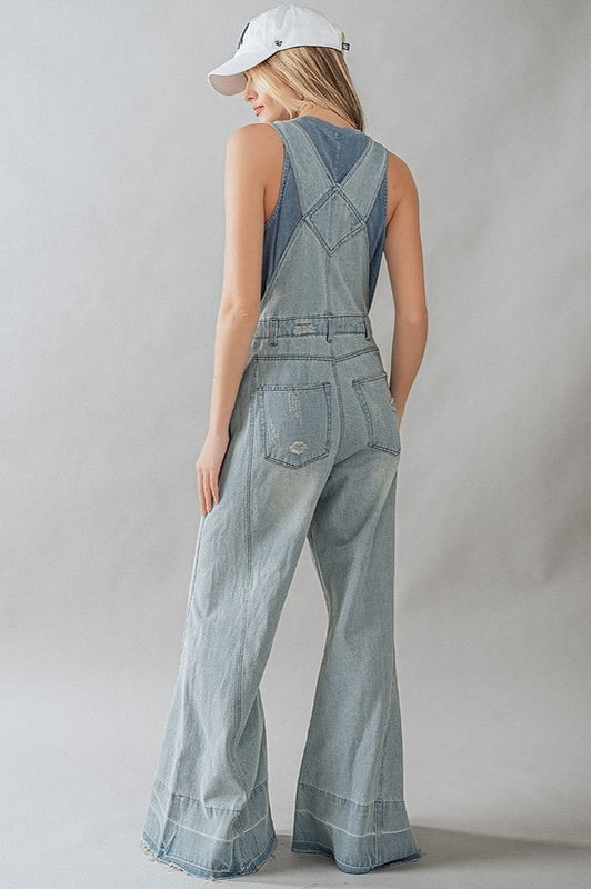 Distressed Wide Leg Overalls