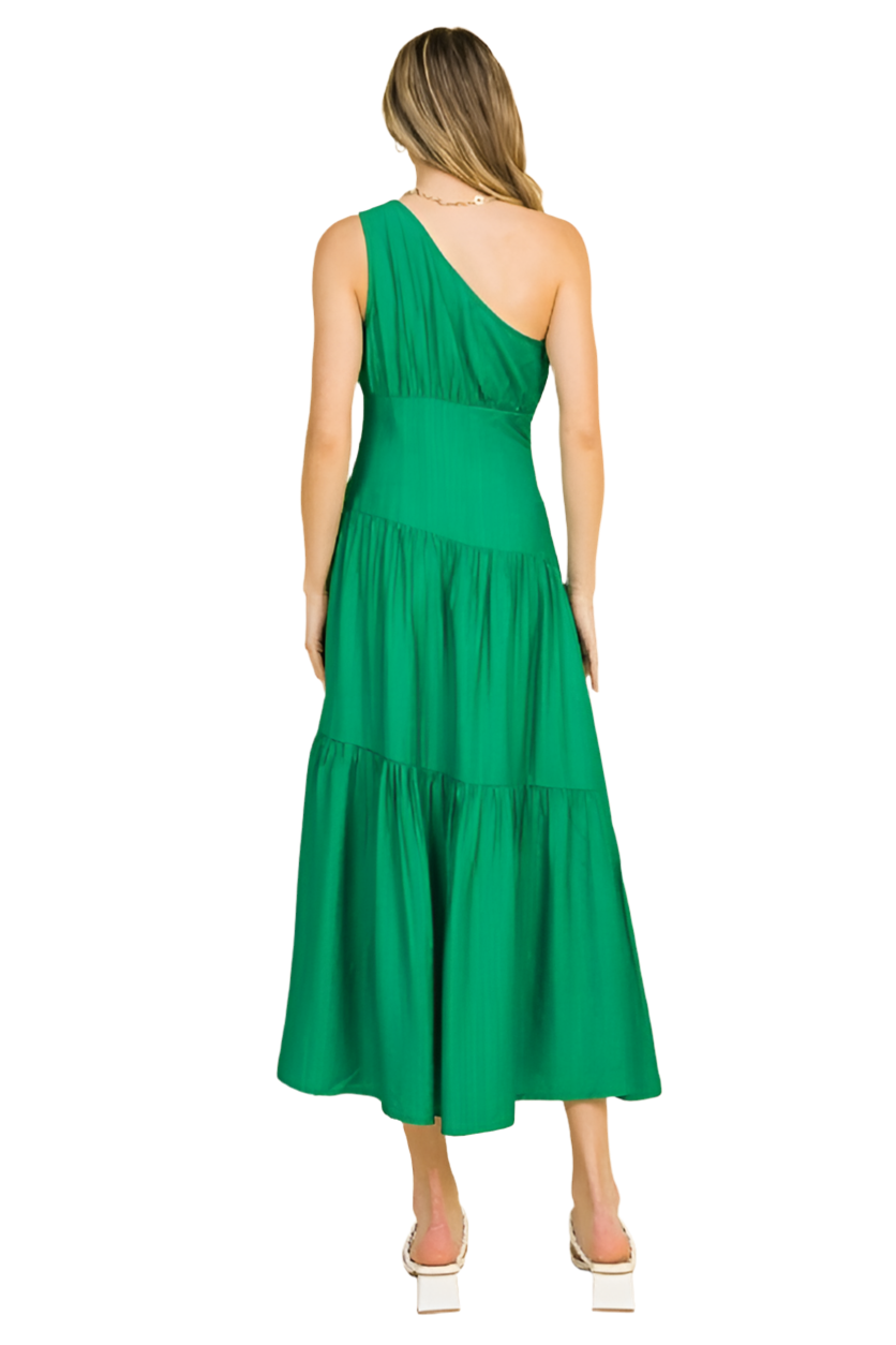 Solid Woven Midi Dress in Green