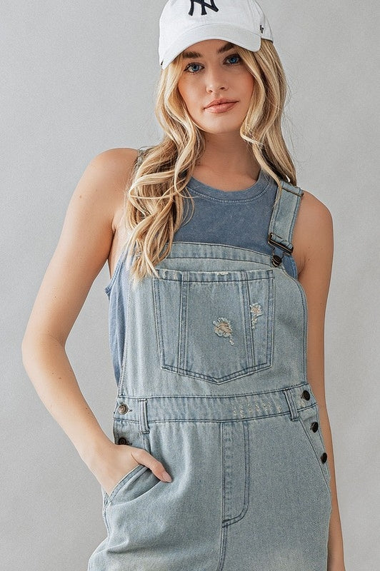 Distressed Wide Leg Overalls