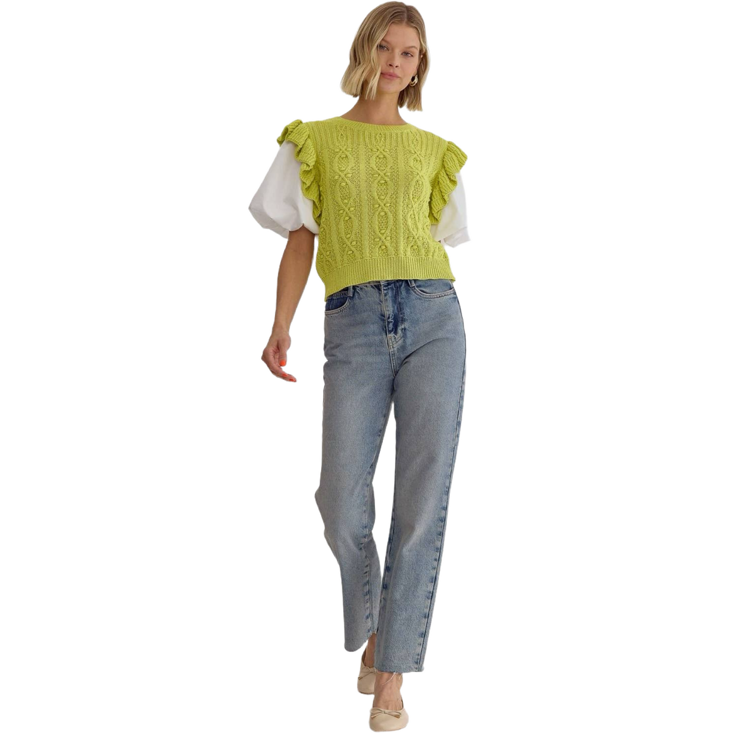 Lime Green Puff Sleeve Top