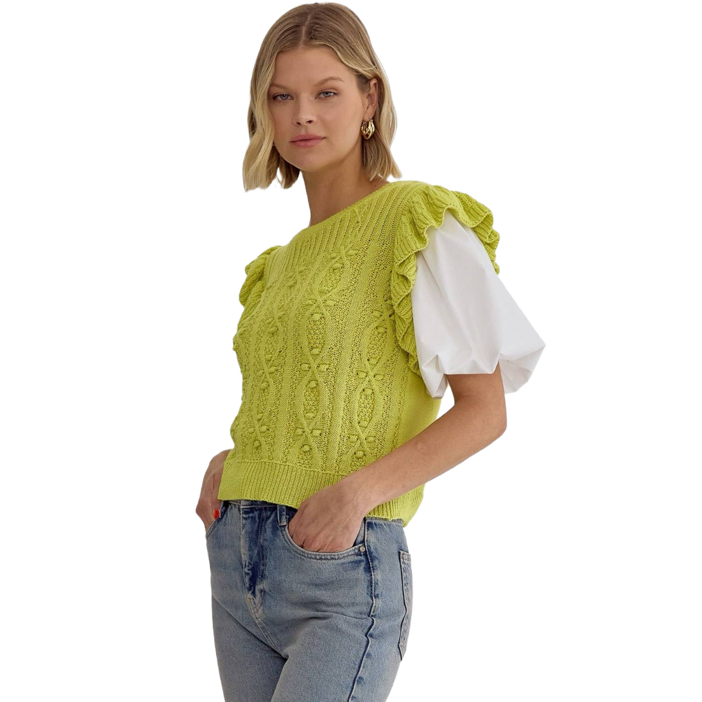 Lime Green Puff Sleeve Top