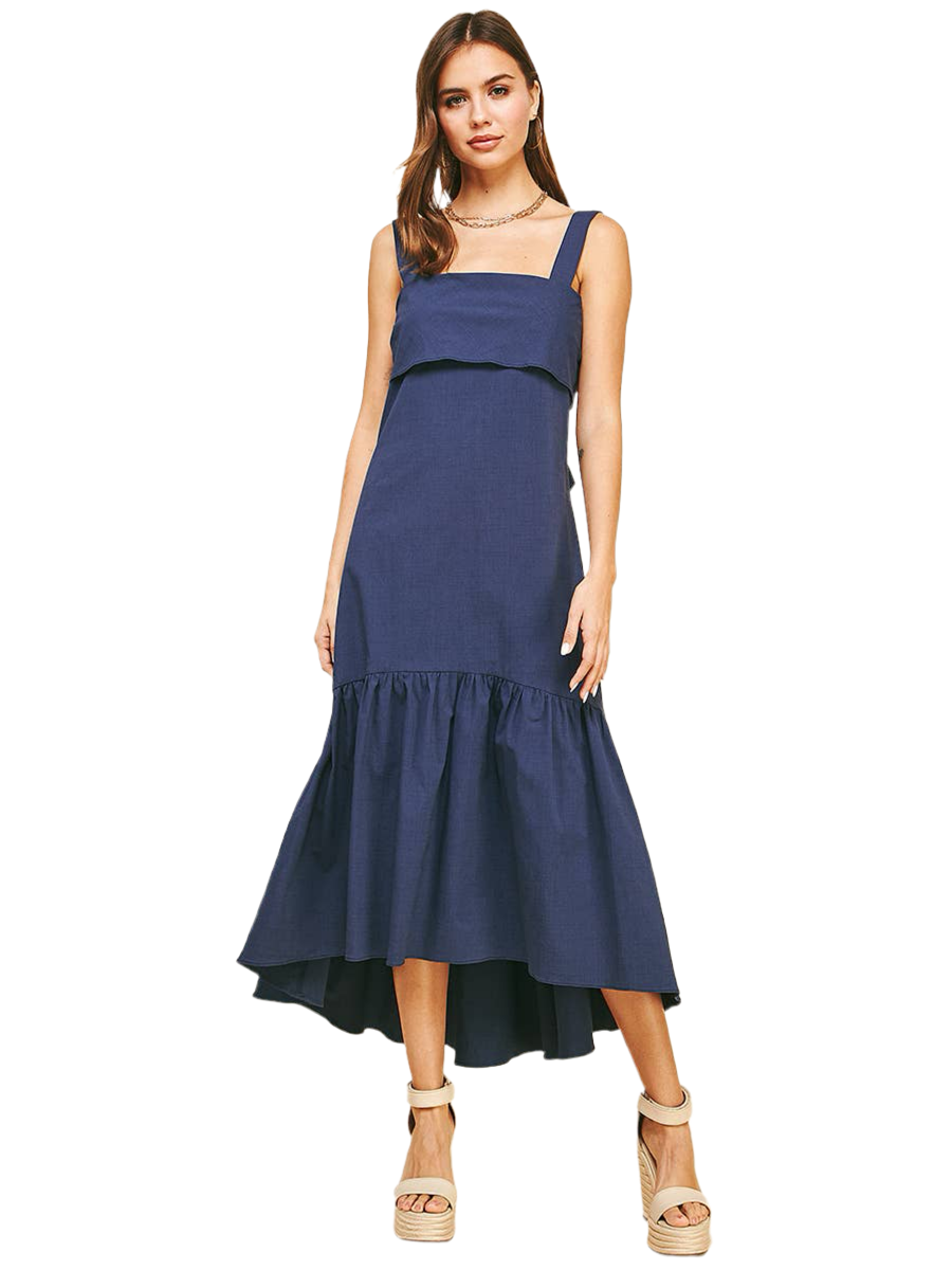 Back Tied Sleeveless Maxi Dress in Navy