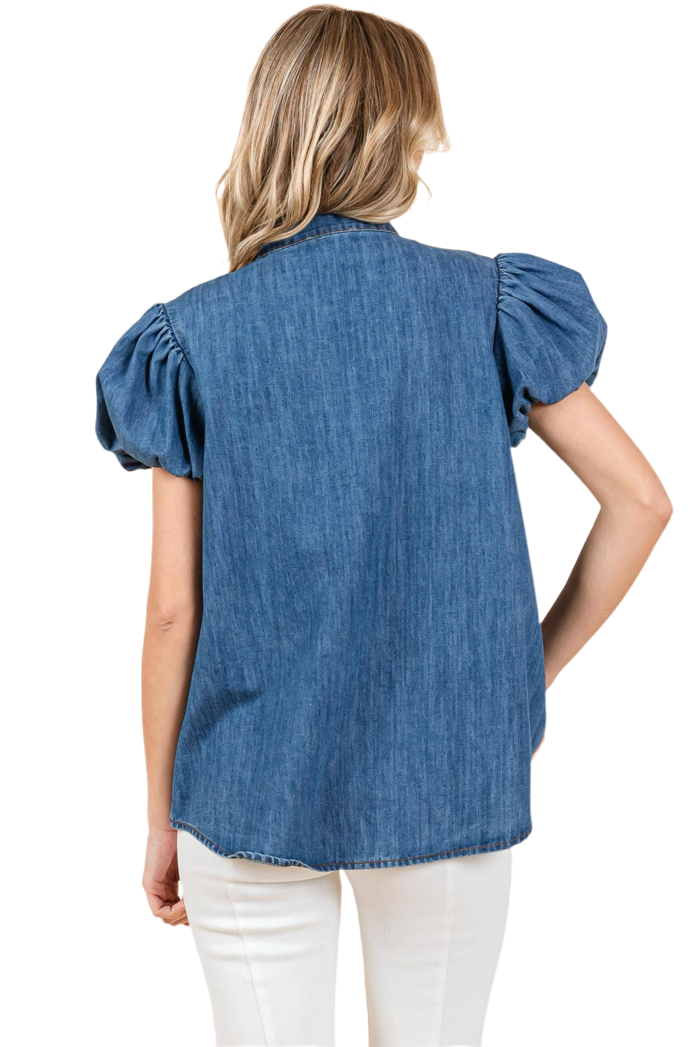 Puffed Sleeve Denim Blouse