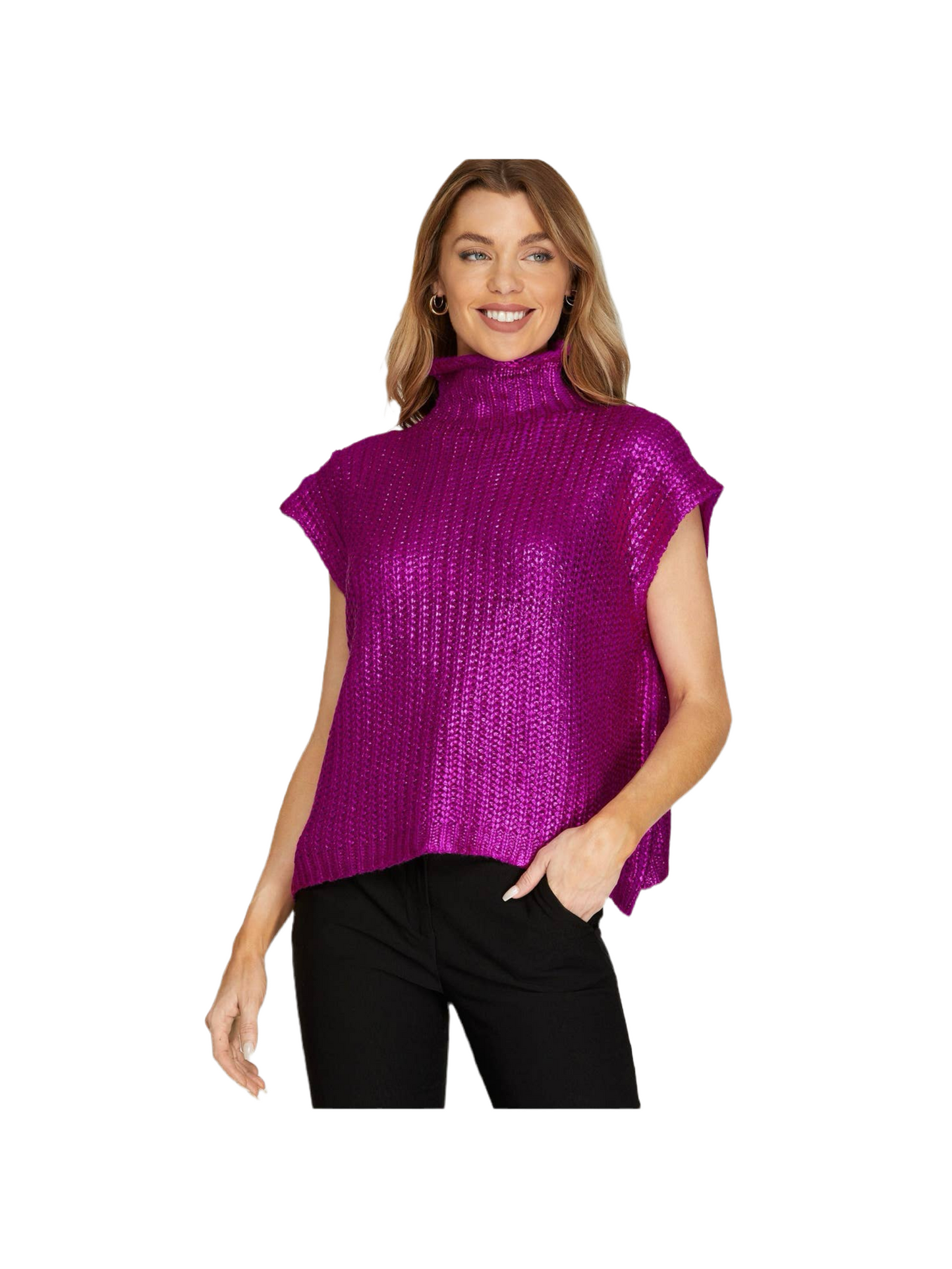 Magenta Metallic Foiled Sweater Top