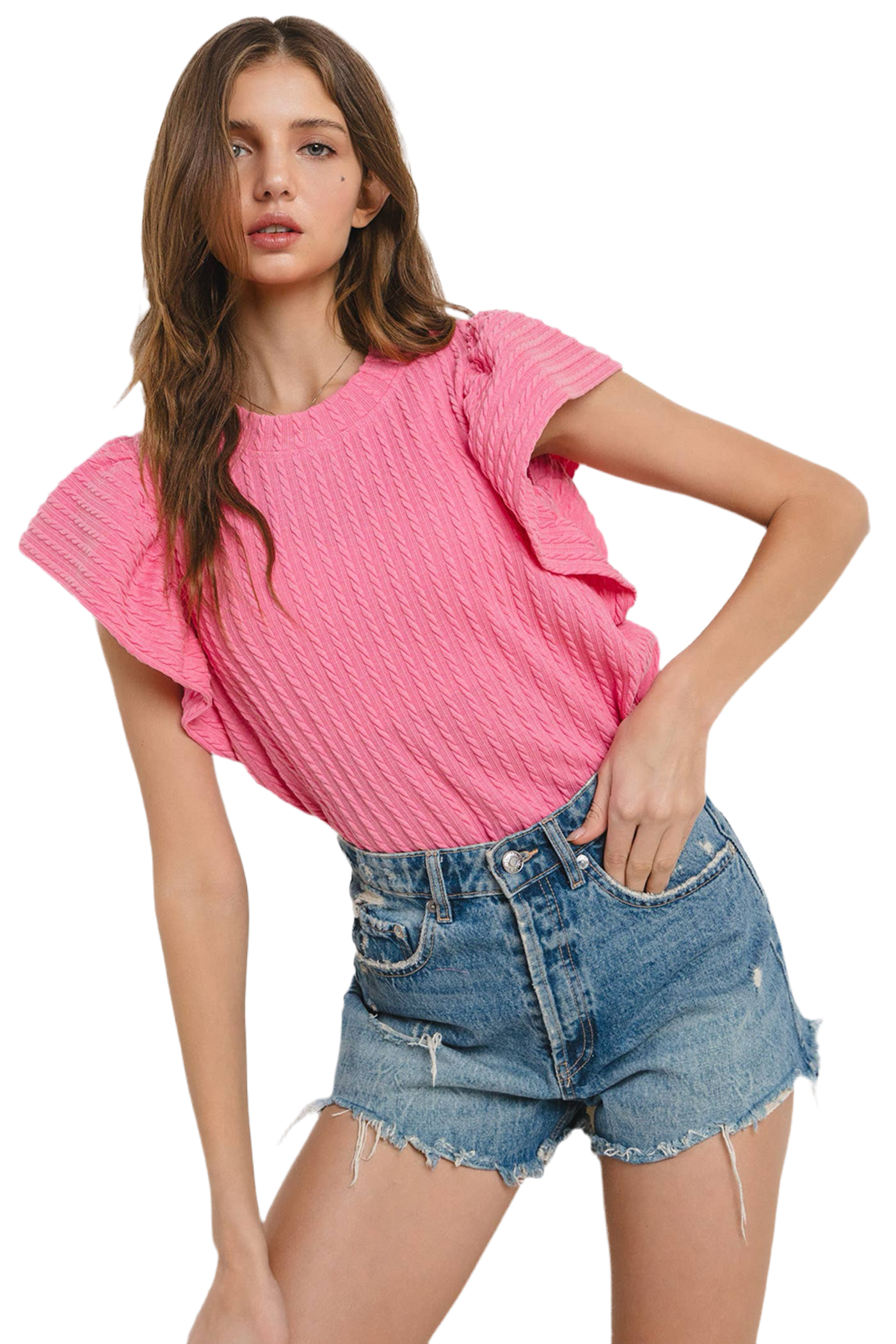 Flutter Sleeve Textured Knit Top