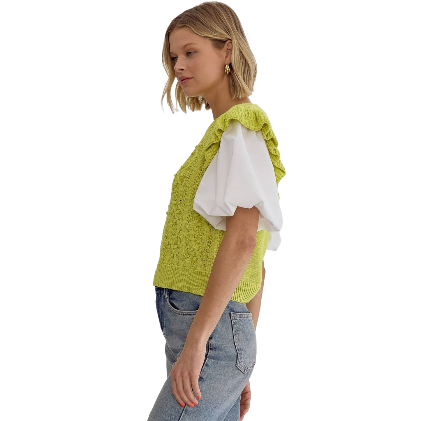 Lime Green Puff Sleeve Top