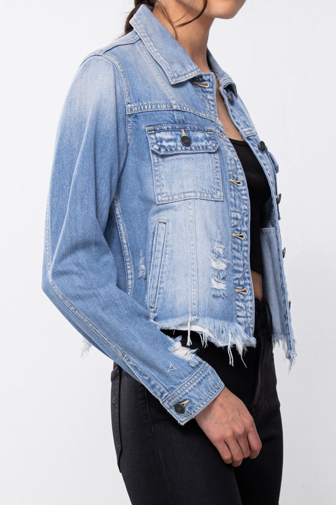 REBEL LIGHT WASH FRAYED JACKET