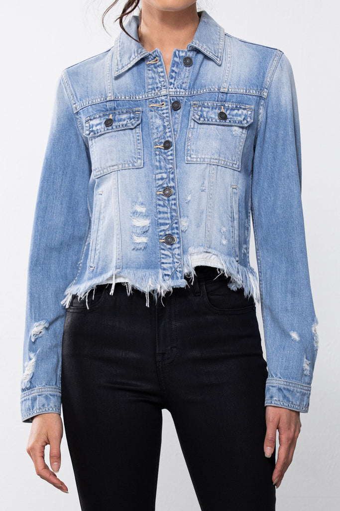 REBEL LIGHT WASH FRAYED JACKET