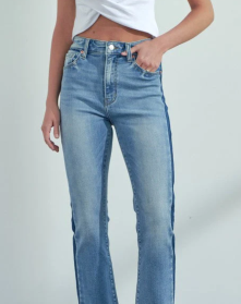 High Rise Stretch Bootcut Jeans with Blue Stripe