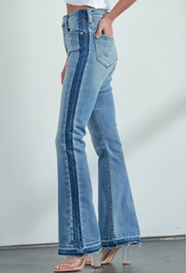 High Rise Stretch Bootcut Jeans with Blue Stripe