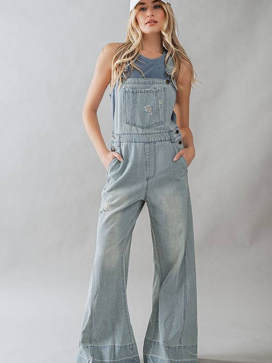 Distressed Wide Leg Overalls