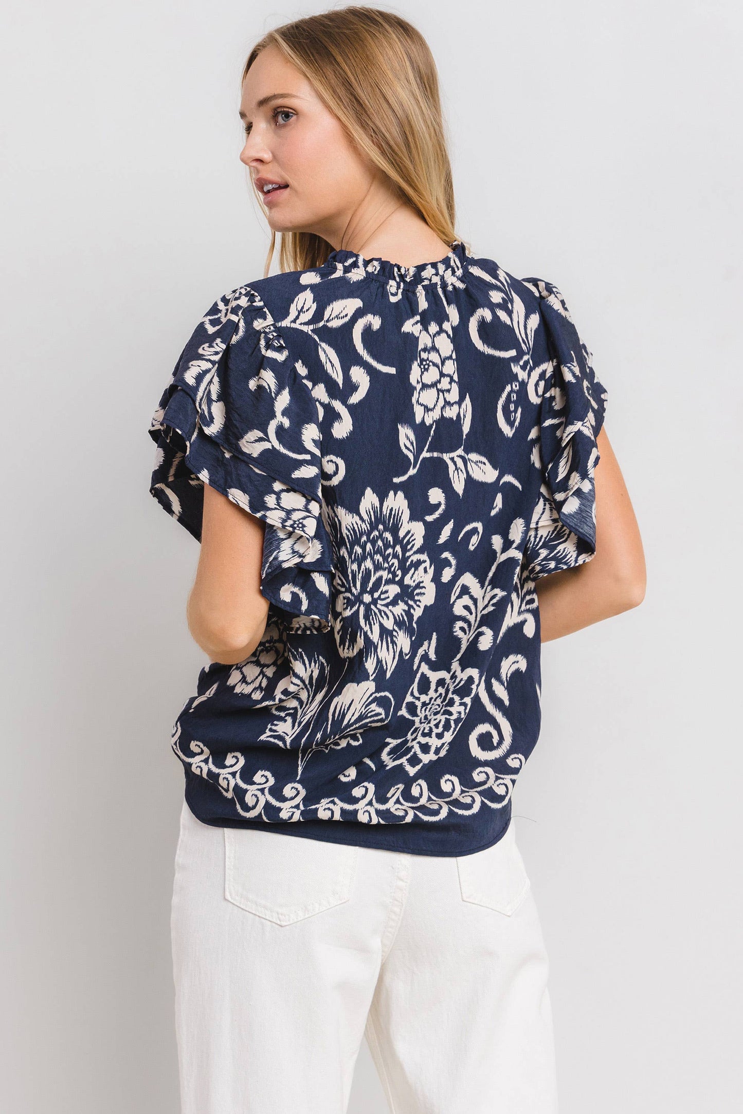 Floral Print Ruffled Sleeve Blouse Top