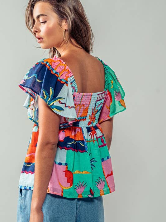 Tropicana Top - Flutter Sleeves