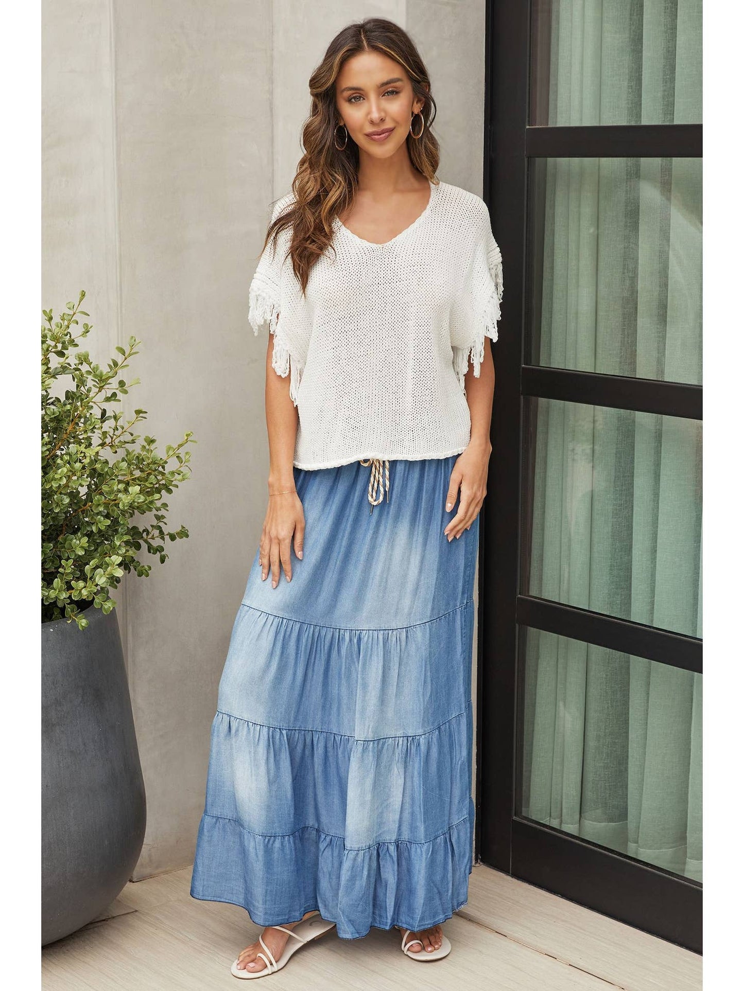 Lightweight Denim Blue Maxi Skirt