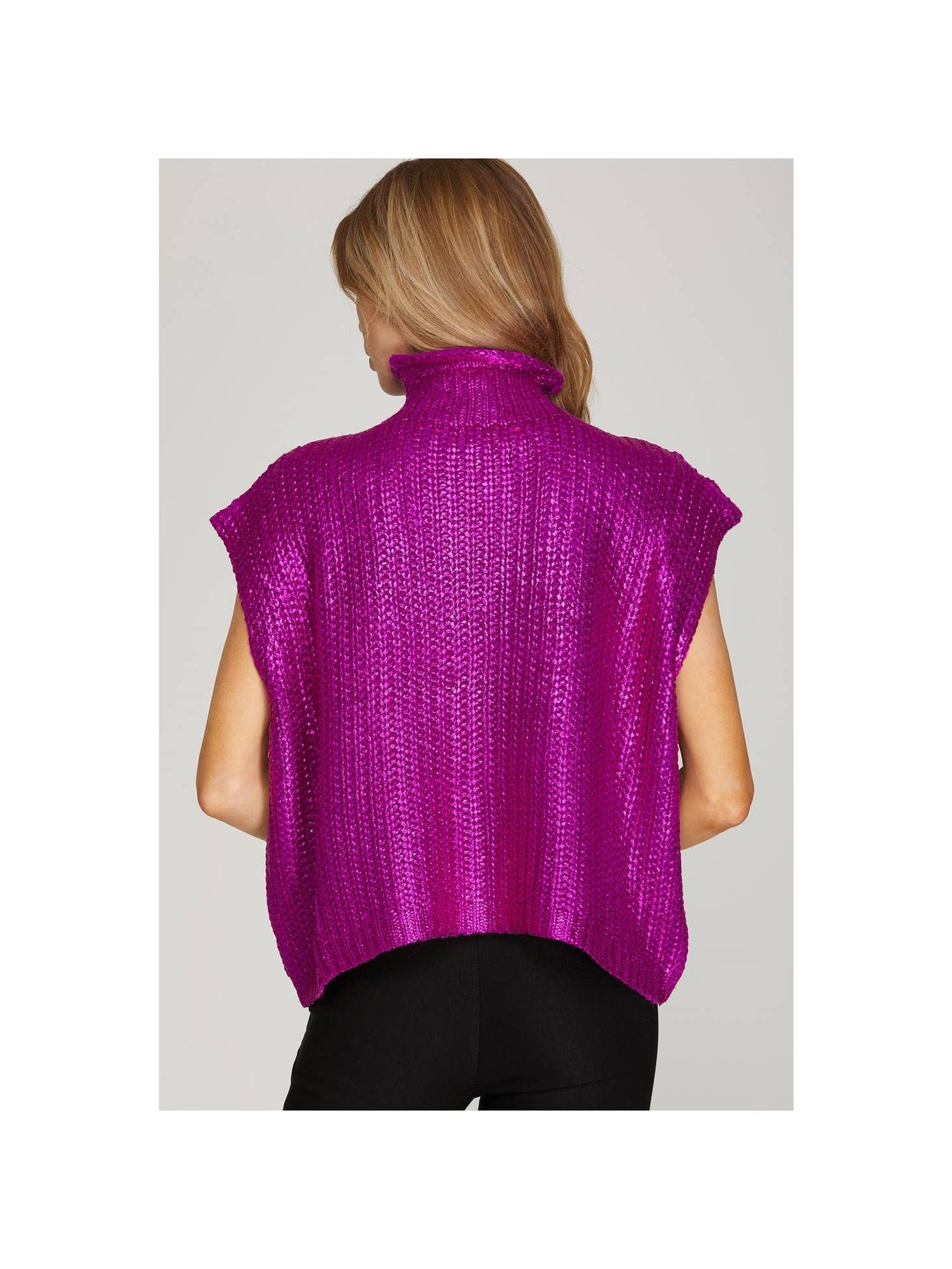 Magenta Metallic Foiled Sweater Top