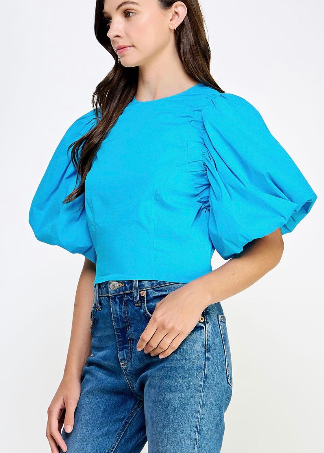 BALLOON SLEEVES W/ ELASTIC DETAILED POPLIN TOP