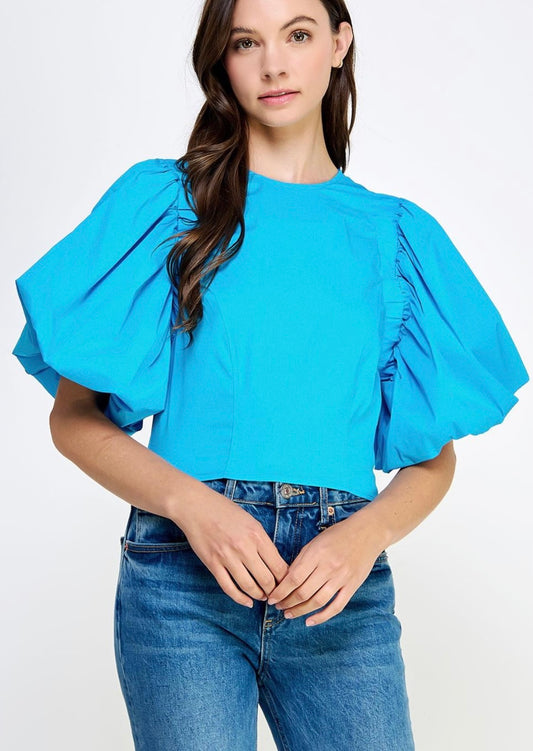 Cute Blue Puff Sleeve Top