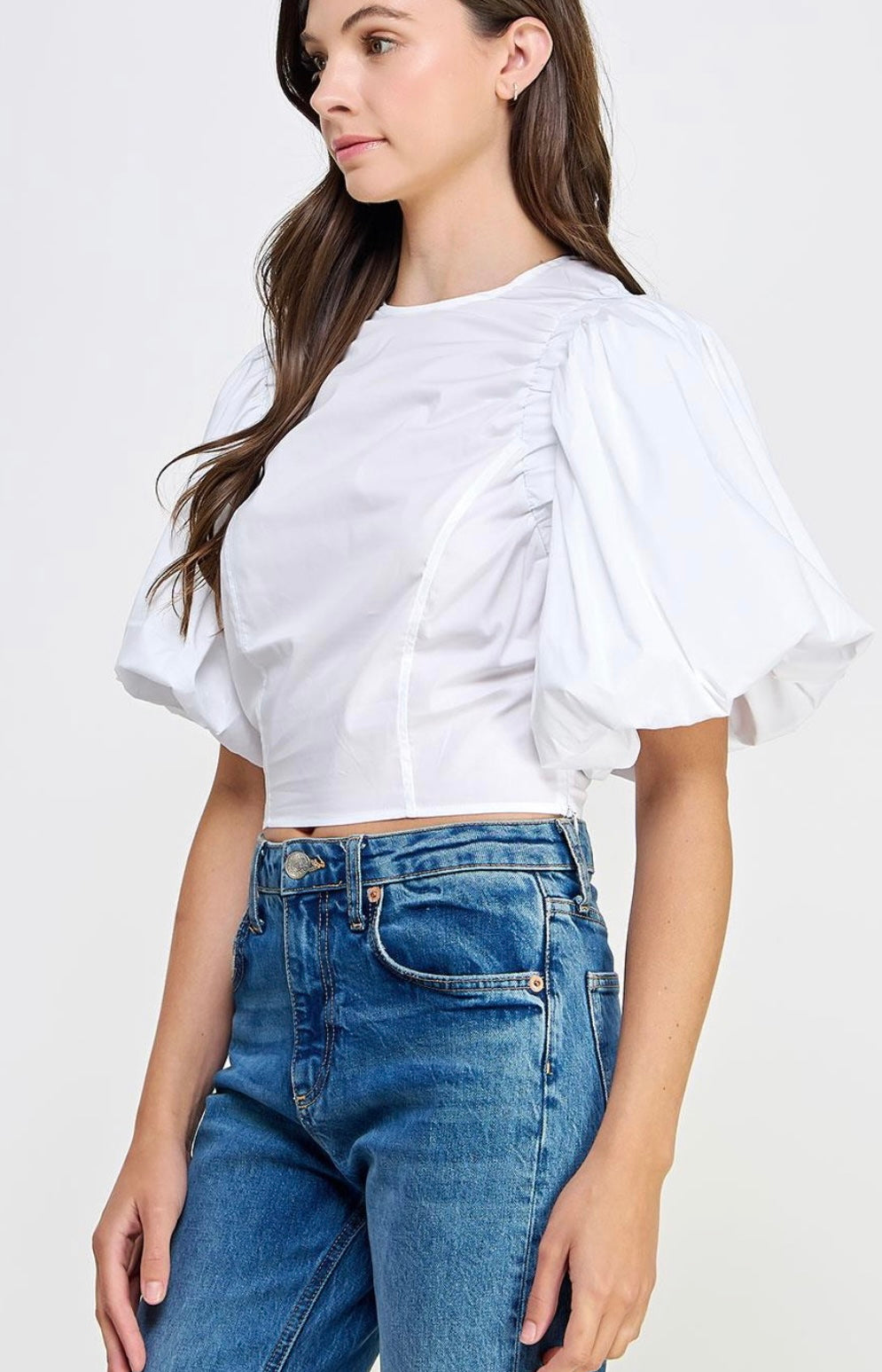 BALLOON SLEEVES W/ ELASTIC DETAILED POPLIN TOP