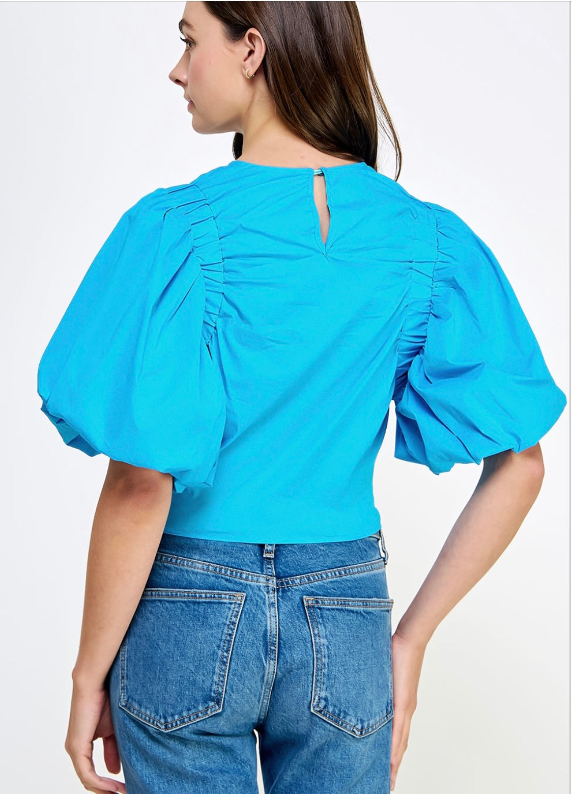 BALLOON SLEEVES W/ ELASTIC DETAILED POPLIN TOP