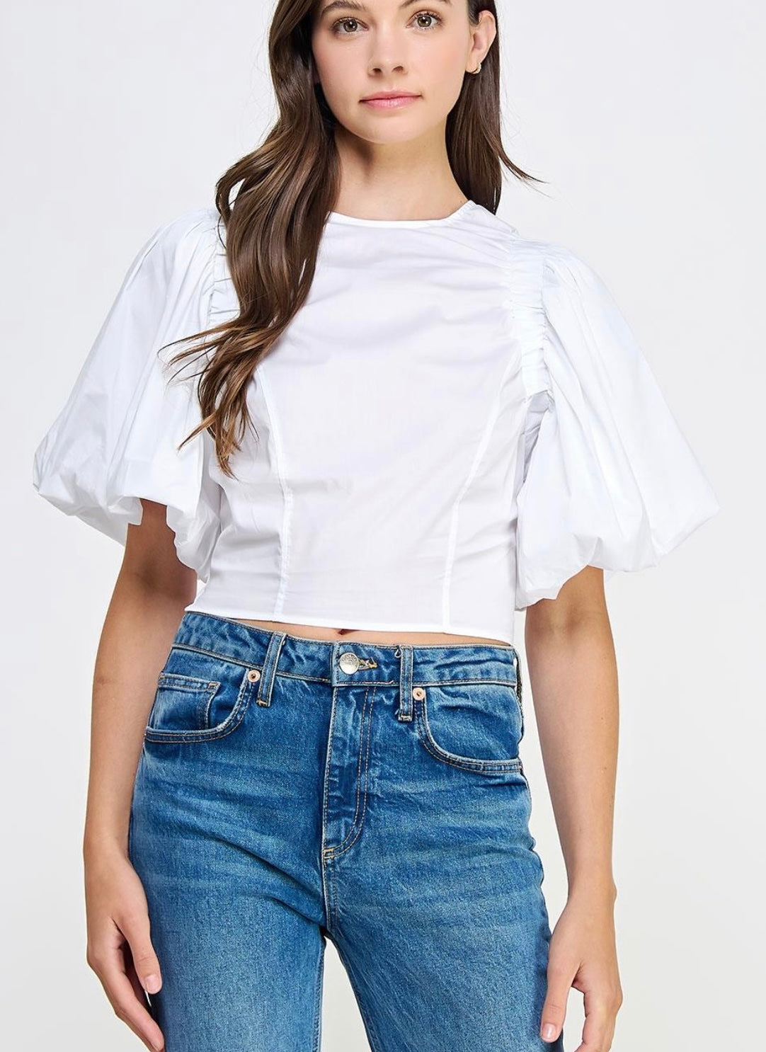 BALLOON SLEEVES W/ ELASTIC DETAILED POPLIN TOP